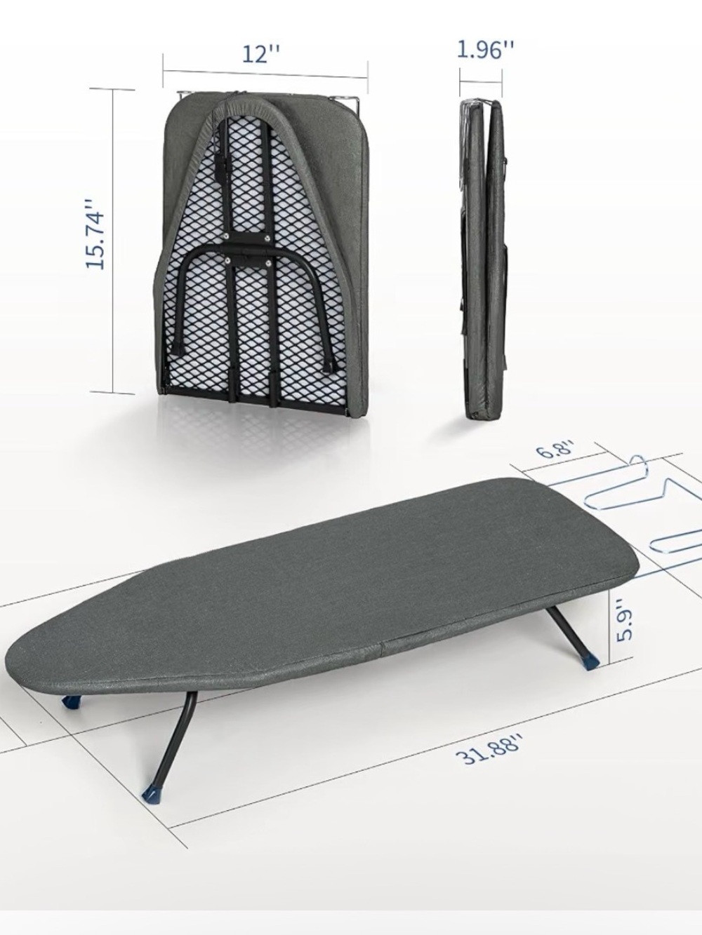 Portable Gray Folding Ironing Board - Travel & Small Space